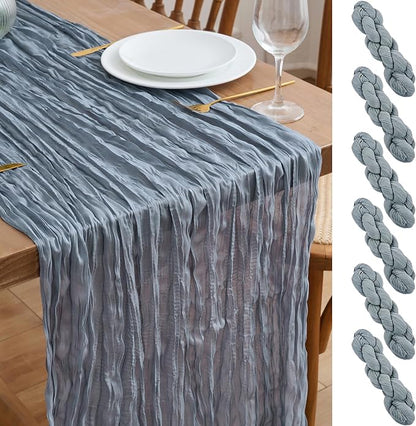 Asee'm 6pcs Dusty Blue Cheesecloth Table Runner Summer 10FT Gauze Rustic | Boho by Aseem