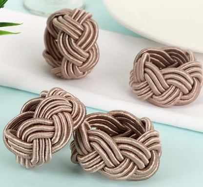Boho Chic Napkin Rings Set of 12 – Beige Handwoven Rayon Napkin Holders - Image 2