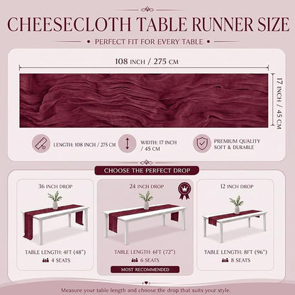 12 Pack Burgundy Cheesecloth Table Runner 17x108 Inch Boho Rustic Semi Sheer - Image 3