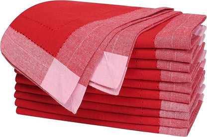 Bedding Craft Christmas Cloth Napkins Set of 12 – 20x20 Red Cotton with Double Hemstitch – Soft, Durable & Washable Table Napkins for Farmhouse Décor, Thanksgiving, Holiday Parties & Everyday Use