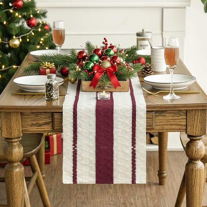 Artoid Mode Red Rustic Woven Table Runner 12x48 Inch | Holiday Farmhouse - Image 2