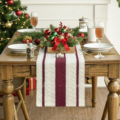 Artoid Mode Red Rustic Woven Table Runner 12x72 Inch | Holiday Farmhouse - Image 2