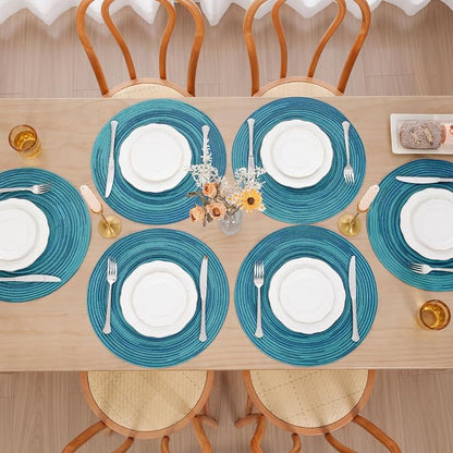 SHACOS 15 inch Round Placemats Set of 4 Variegated Multicolor Place Mats Cotton - Image 2