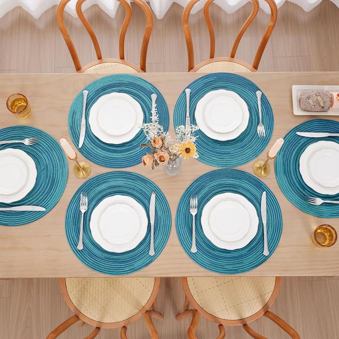 SHACOS 15 inch Round Placemats Set of 6 Variegated Multicolor Place Mats Cotton - Image 6