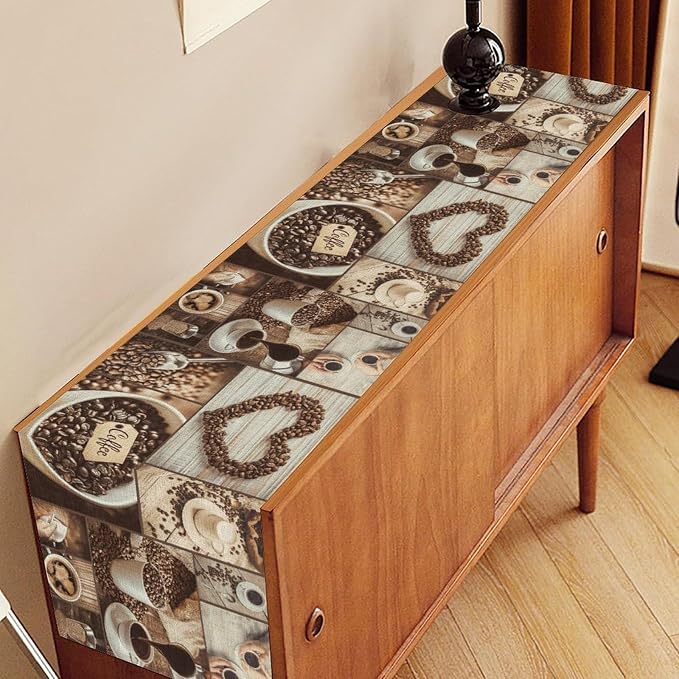Coffee Time Table Runner, Rustic Coffee Theme Cafe Cup Latte Cappuccino Tea - Image 2