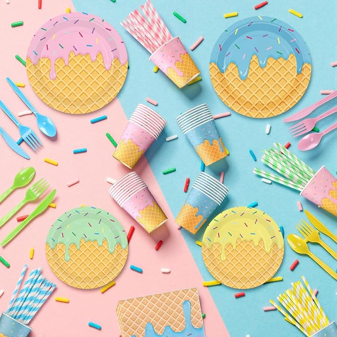 450 Pcs Ice Cream Tableware Set Decorations, Serves 50 | Summer Ice Cream Cone - Image 4