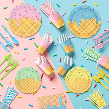 450 Pcs Ice Cream Tableware Set Decorations, Serves 50 | Summer Ice Cream Cone - Image 4