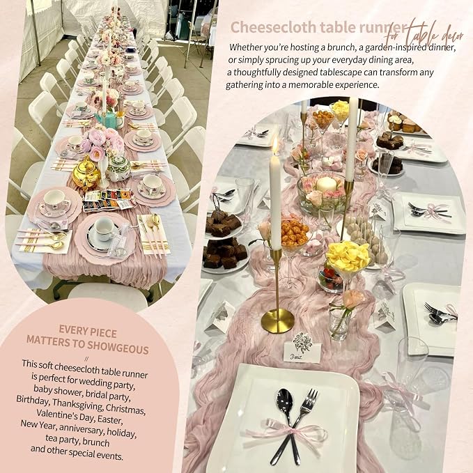30 Pack Cheesecloth Table Runner 10FT Dusty Pink Table Runner Boho Gauze Cheese - Image 8