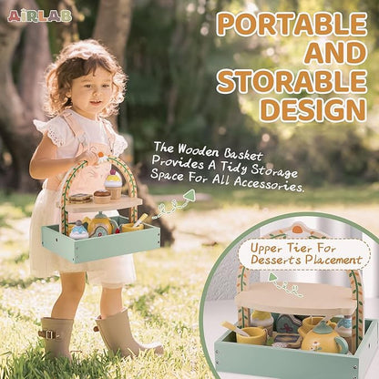 Wooden Tea Sets for Little Girls Play Food Cake Pretend Play Toys | 3-5 Kitchen - Image 6