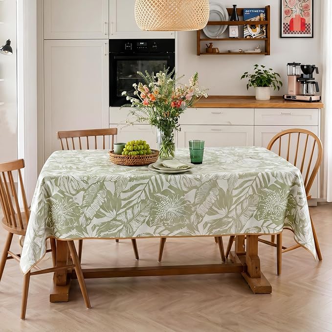 jinchan Green Tropical Floral Linen Rectangle Table Cloth 50x84 | - Image 6