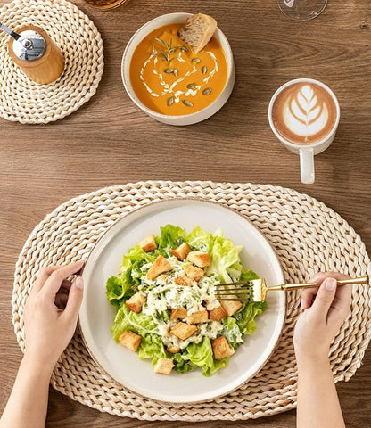 AmorArc Ceramic Dinnerware Sets for 4, 12 Pieces Handpainted Plates and Bowls Set with Rustic Terracotta Underside, Scratch Resistant Stoneware Dishes Set, Dishwasher & Microwave Safe