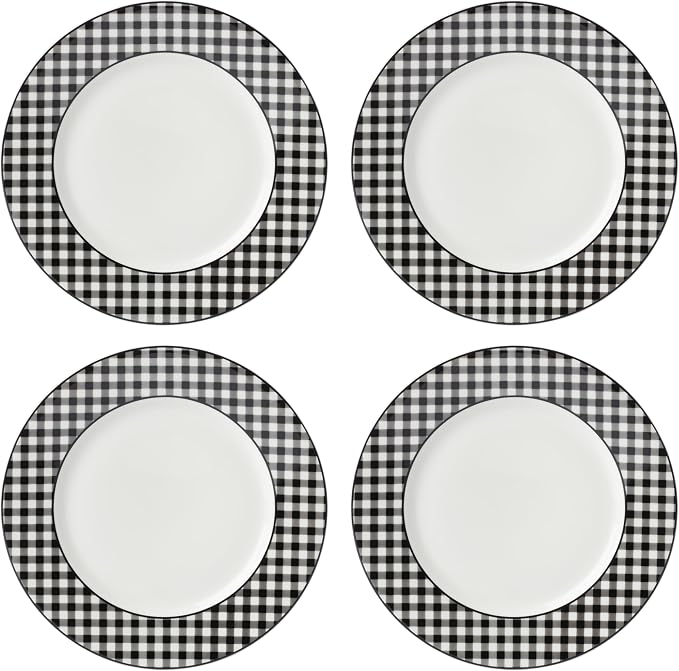 Lenox Dinnerware Set, Gingham Black Dinner Plates, Service by Lenox