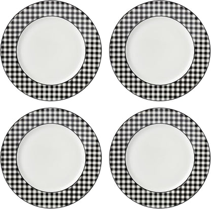 Lenox Dinnerware Set, Gingham Black Dinner Plates, Service by Lenox