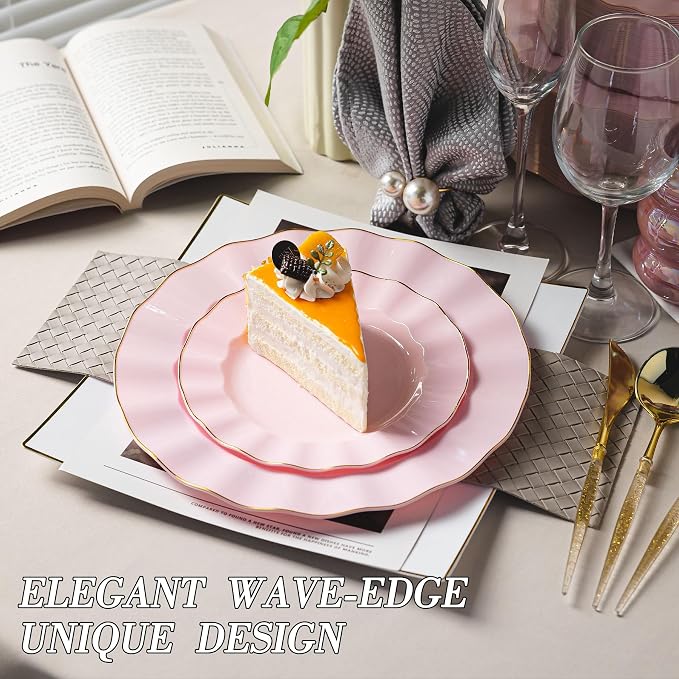 120PCS Pink Plastic Plates, Wavy Plates - Image 3