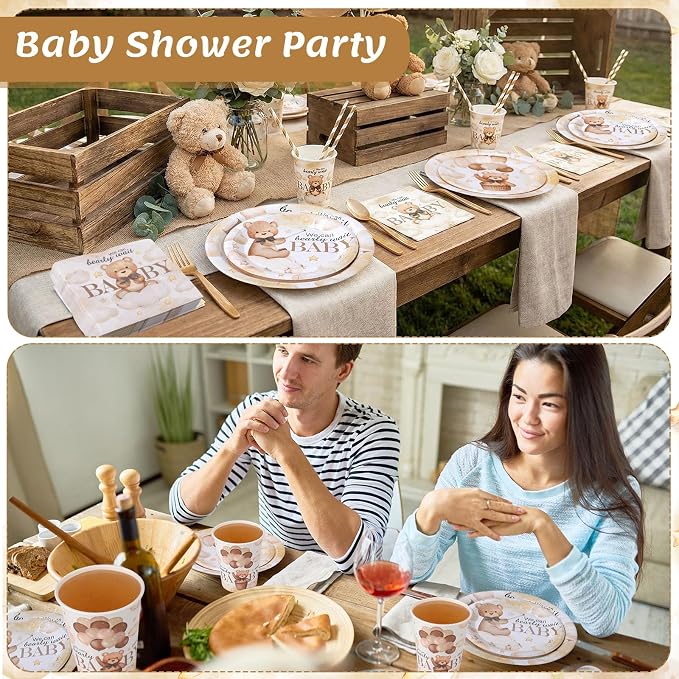 450 Pcs Brown Bear Baby Shower Tableware Set Decoration, Serves 50 | We Can - Image 5