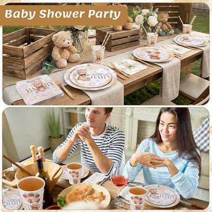 450 Pcs Brown Bear Baby Shower Tableware Set Decoration, Serves 50 | We Can - Image 5