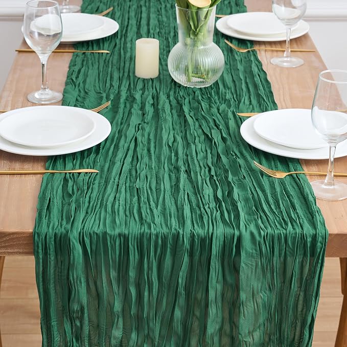 Asee'm 6pcs Emerald Green Cheesecloth Table Runner Christmas 10FT Rustic | Fall - Image 2