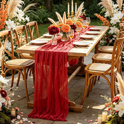 Red Cheesecloth Table Runner, 10FT Rustic Christmas Red Boho Gauze Table Runner - Image 7