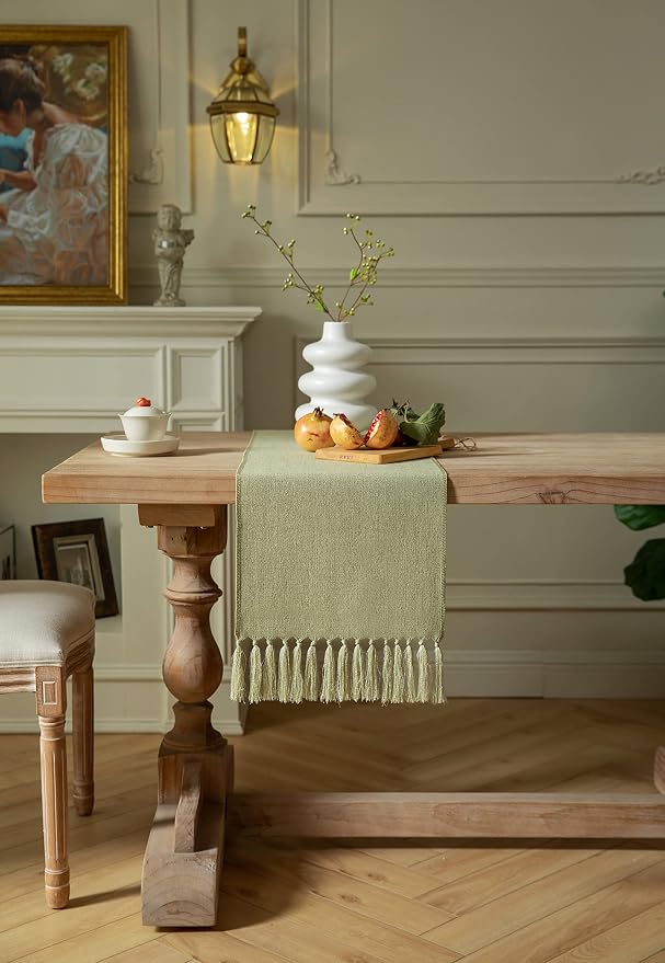 Sage Green Table Runners 90 Inches Long, Burlap Linen Style Rustic Farmhouse - Image 2