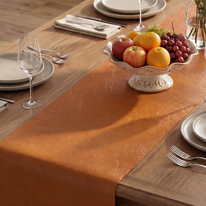 Artoid Mode Rust Double Sided Vinyl Faux Leather Table Runner, Seasonal - Image 8