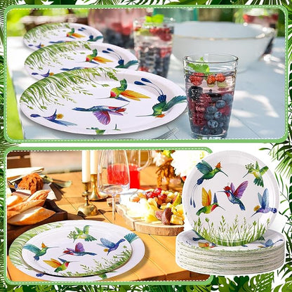 48 Pcs Hummingbird Plates Set Include 9 Inch and 7 Inch Spring Watercolor Disposable Plates Summer Decorative Dinner Birthday Party Tableware for Baby Shower Party Supplies
