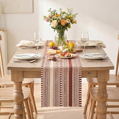 Artoid Mode Red Farmhouse Stripe Braided Table Runner 12x72 Inch | Holiday - Image 2