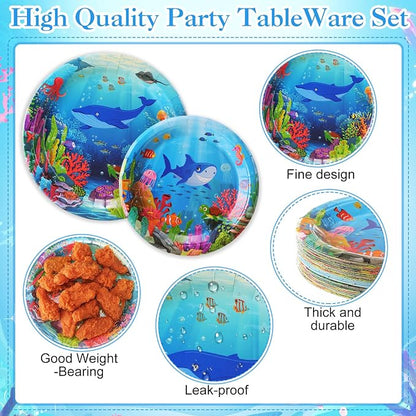 Pickmesh 250 Pcs Under The Sea Party Supplies Ocean Theme Paper Plates Napkins - Image 3
