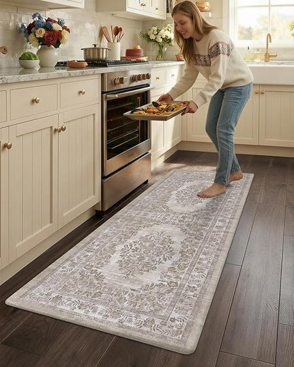 Color&Geometry Anti Fatigue Kitchen Mats for Floor 24x59, Vintage Decor, Easy Clean, Waterproof & Oil Proof, 0.4" Thick Cushioned, Non-Slip Kitchen Runner Rug for Sink, Laundry, Office, Khaki