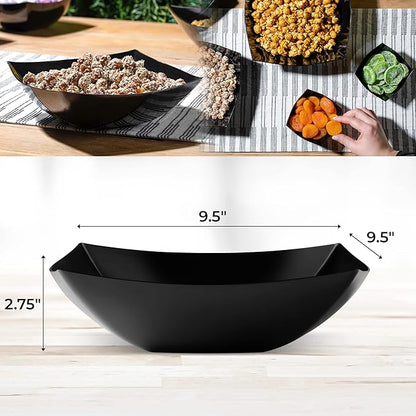 Posh Setting - Black Plastic Serving Bowls for Party (64oz - 4 Pack) Square, Disposable & Fruit Bowls for Party Table, Candy Containers for Candy Buffet