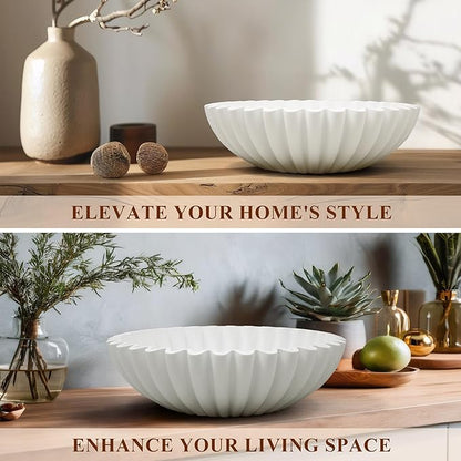 Large Decorative Bowl, Modern Handicraft Bowls for Home Decor, Decorative Fruit Bowl for Kitchen Counter, Ruffle Bowl Decor, Stylish Key Bowl for Entry Table, White