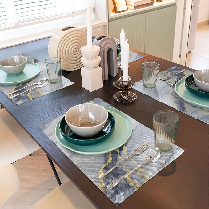 Fiokroo Golden Marble Texture Placemats Set of 4 Table Mats Table Tableware - Image 6