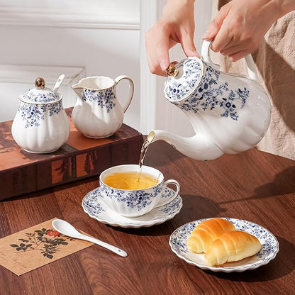 Ceramic Tea Set Vintage Floral, Teapot， Cup and Saucer Set, Sugar Bowl and - Image 3