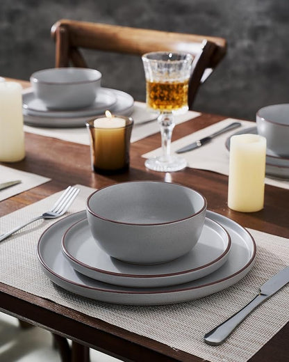 Famiware Mercury 18-Piece Stoneware Dinnerware Set, Light Grey | Plates and - Image 5