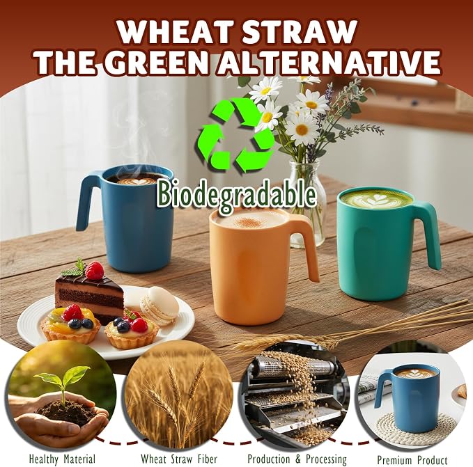 Coffee Mugs Set of 6, Wheat Straw Cups 16 OZ, Unbreakable Coffee Mugs - Image 5