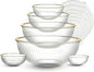 COOK WITH COLOR 12 Pc Glass Mixing Bowl Set with Lids – Borosilicate Glass Nesting Bowls for Cooking, Baking and Meal Prep, Fluted with Gold Rim