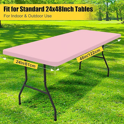 Smiry Rectangle Picnic Table Cloth, Waterproof Elastic Fitted Tablecloths for 4 Foot Tables, Washable Polyester Table Cover for Camping, Valentine's Day and Outdoor (Pink, 24"x48")