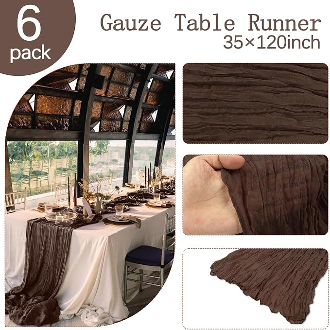6 Pack Brown Cheesecloth Table Runner 35 x 120 Inch | Boho Gauze Fabric - Image 4