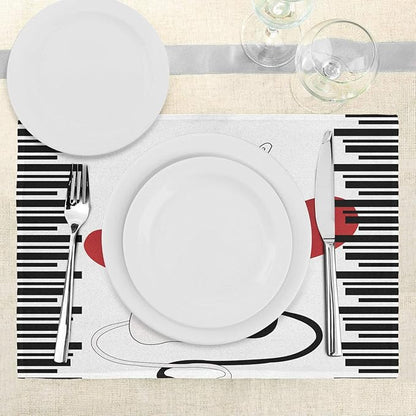 Ambesonne Cats Place Mats Set of 4, Romantic Kittens Pets Couple 2 Tails Hearts and Black Stripes Animals in Love, Washable Fabric Placemats for Dining Table, Standard Size, White and Black