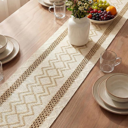 Artoid Mode Burlap Brown Stripe Diamond Woven Table Runner 12x36 Inch | Holiday - Image 3