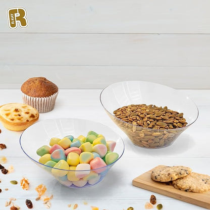 R-kay 6 Pack Angled Clear Serving Bowls - Small Plastic bowls 6 oz - Premium Plastic Serving Bowls Heavy Duty For Weddings Catering, parties, And All Occasions (Clear, Small)