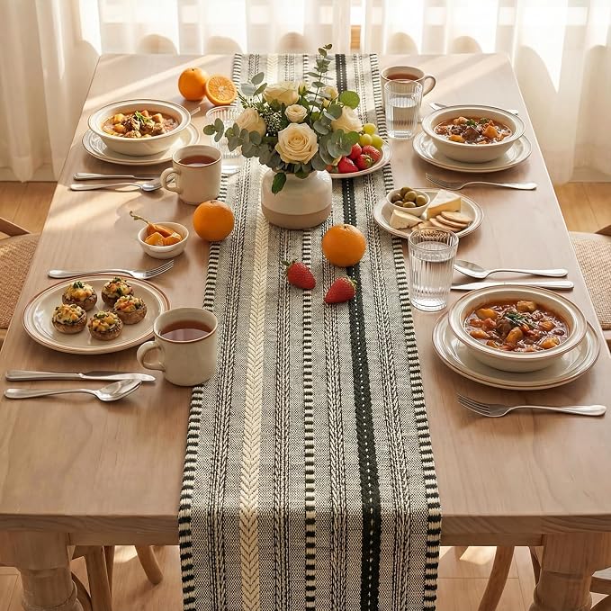 Artoid Mode Black Farmhouse Stripe Braided Table Runner 12x36 Inch | Holiday - Image 3