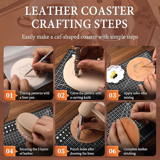 Nitlak Leather Crafting Kit, Leather Working Tools, Coaster Making Kit | - Image 3