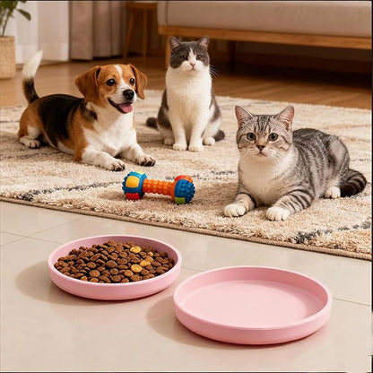 2 Pcs Silicone Cat Bowls Non-Slip Cat Dish for Dry & Wet Food Shallow Relief Whisker Fatigue Pet Bowl Set for Cats Small Dogs, Pink