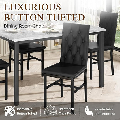 Hooseng Dining Table Set for 4, Faux Marble Small Kitchen Table Chairs Set of 4 with Luxurious Button Tufted Dinner Chairs for Kitchen and Dining (Gray)