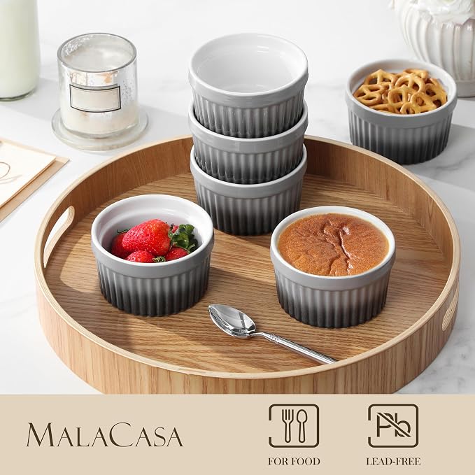 MALACASA Ramekins 8 oz Oven Safe, Large Ceramic Souffle Dishes - Image 3
