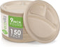 Ecovita 100% Compostable Paper Plates [9 in.] COMPARTMENTS – 150 Disposable Plates Eco Friendly Sturdy Tree Free Liquid and Heat Resistant Alternative to Plastic or Paper Plates