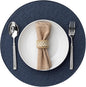 Round Placemats Set of 8 Plastic Woven Placemats Washable Wipeable Table Mats for Dining Table Heat Resistant Non-Slip Circle Place Mats (Navy Blue)