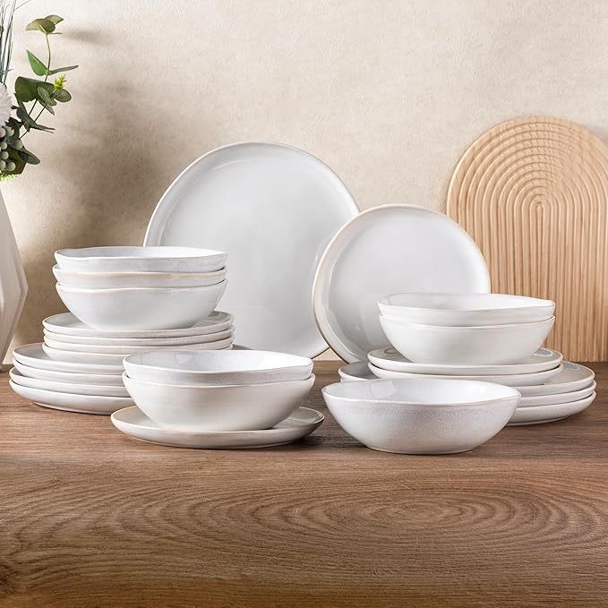 AmorArc Ceramic Dinnerware Sets,Handmade Reactive Glaze Stoneware Plates and Bowls Sets,Highly Scratch Resistant | Dishwasher & Microwave Safe Dishes Set,Service for 8 (24pc)