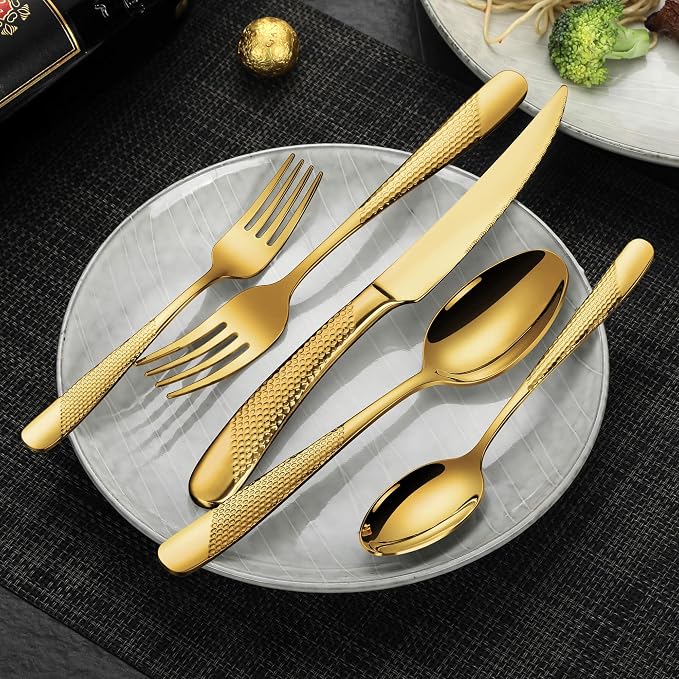 20-Piece Hammered Gold Silverware Set - Image 2