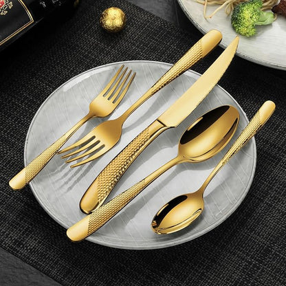 20-Piece Hammered Gold Silverware Set - Image 2
